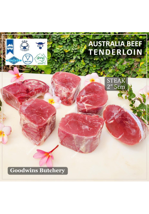 Beef Tenderloin Australia McPhee frozen STEAK 5cm 2" price/pack 500g 2-3pcs (eye fillet mignon daging sapi has dalam)